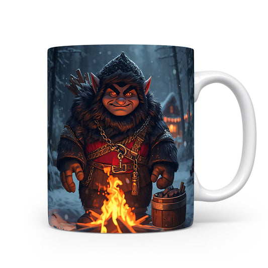 Čert u ohně v zasněženém lese