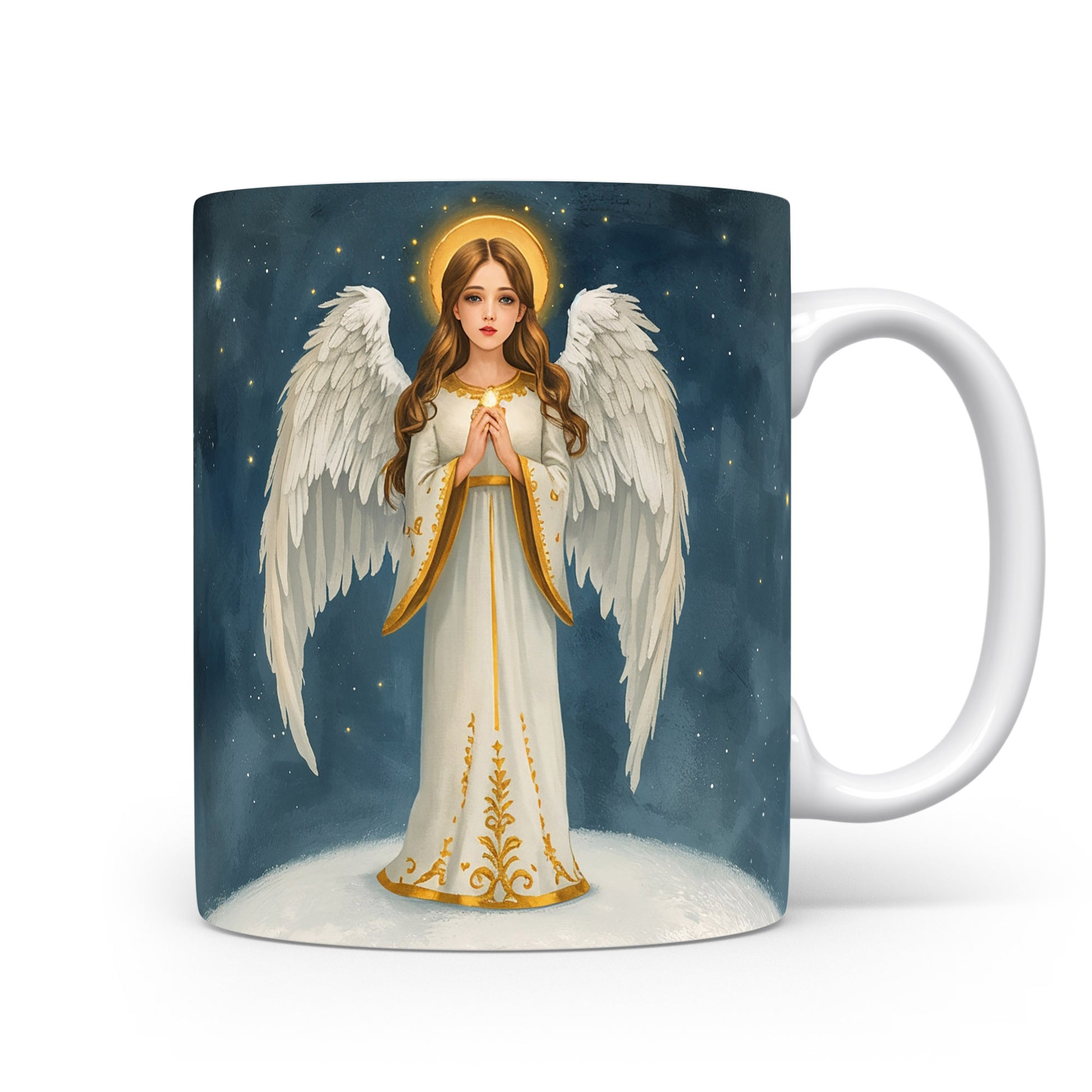 Anděl v bílém rouchu pod hvězdným nebem