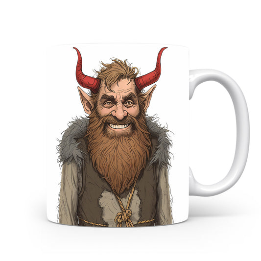 Hrnek s veselým čertem s rohy a huňatým pláštěm