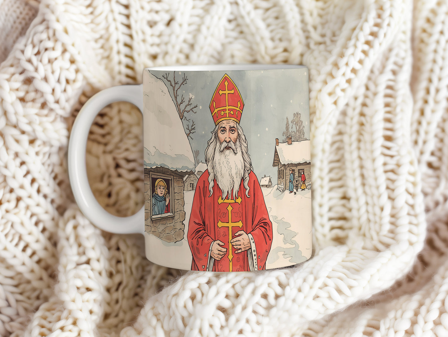 Hrnek s motivem Mikuláše – zimní klidná krajina