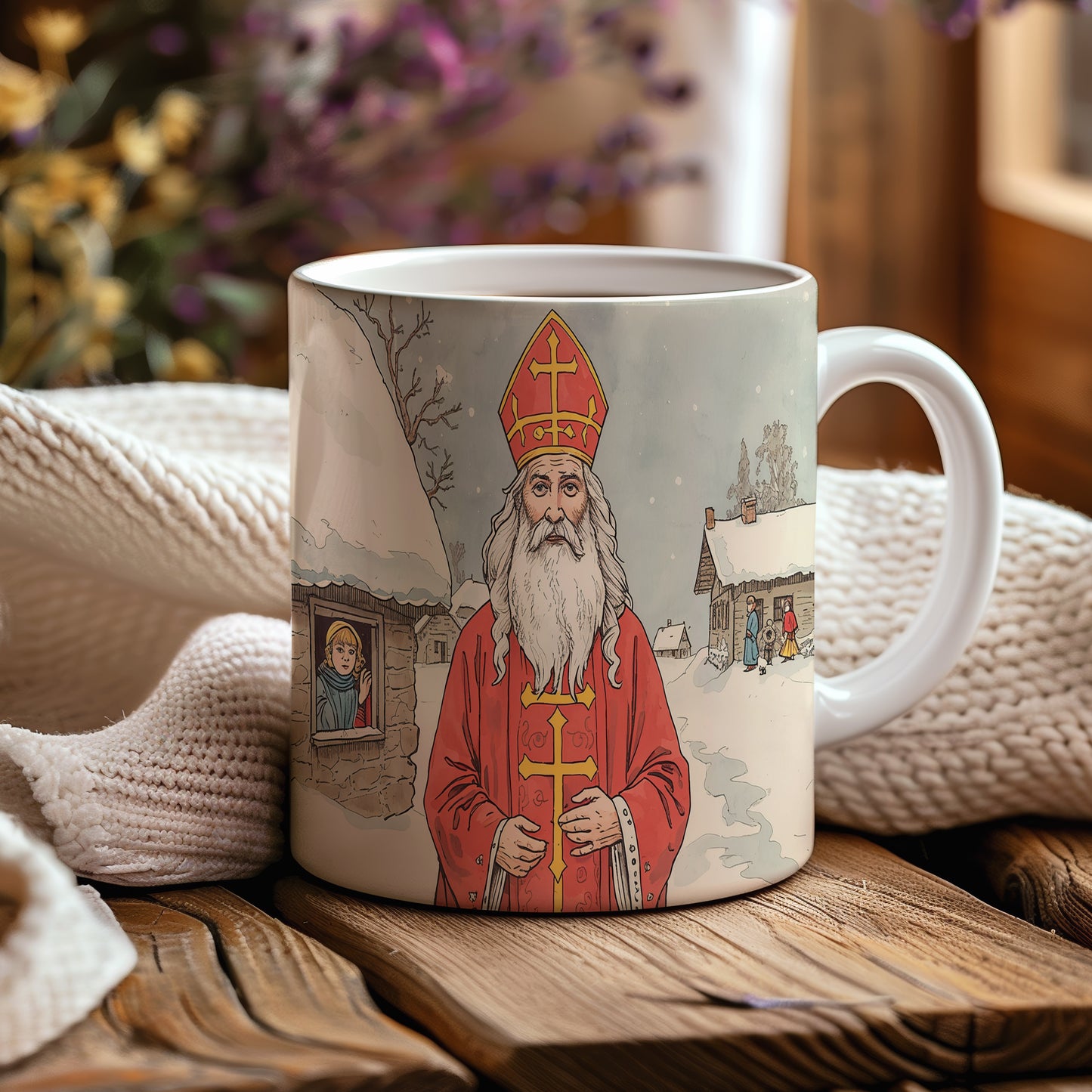 Hrnek s motivem Mikuláše – zimní klidná krajina