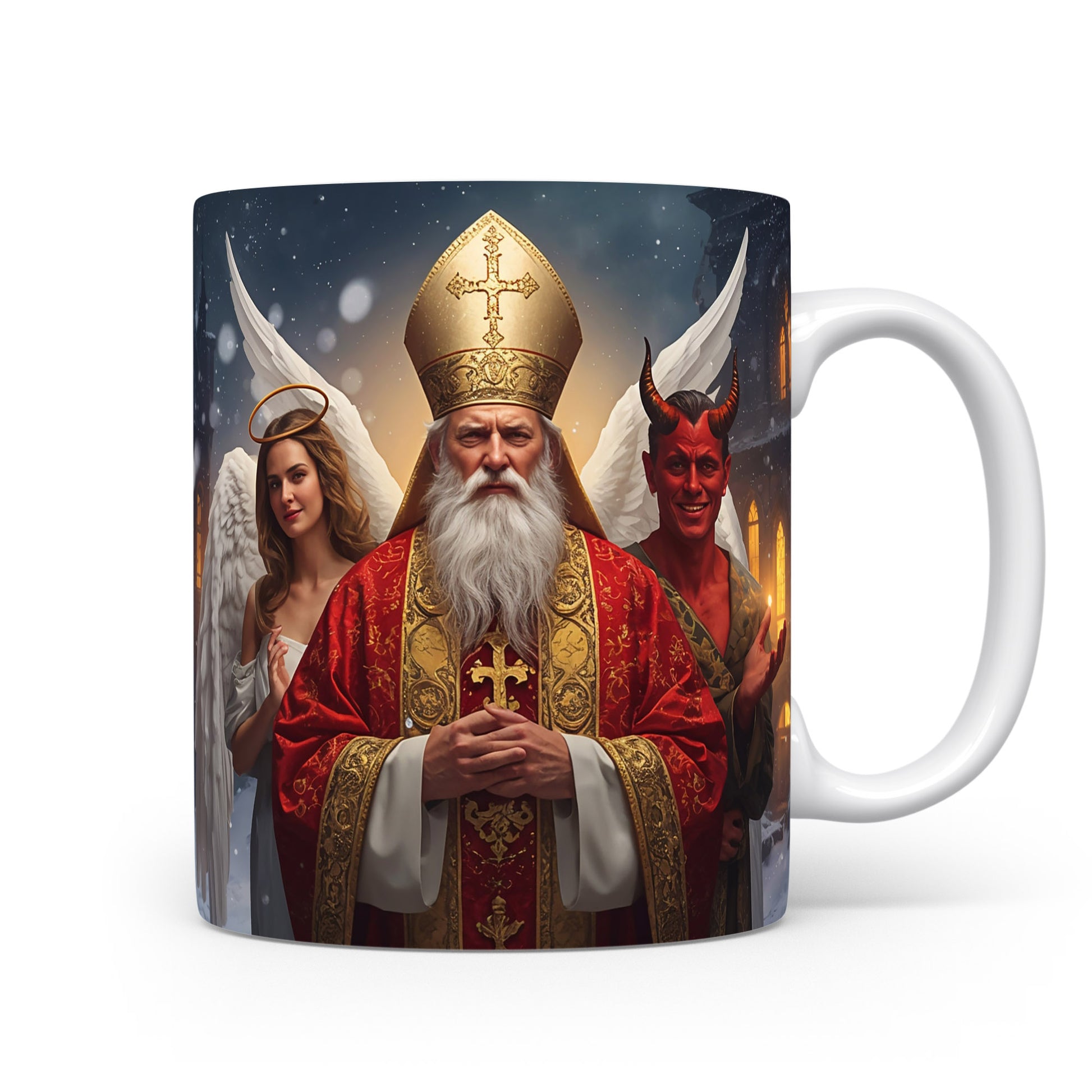 Mikuláš, čert a anděl pod hvězdným nebem