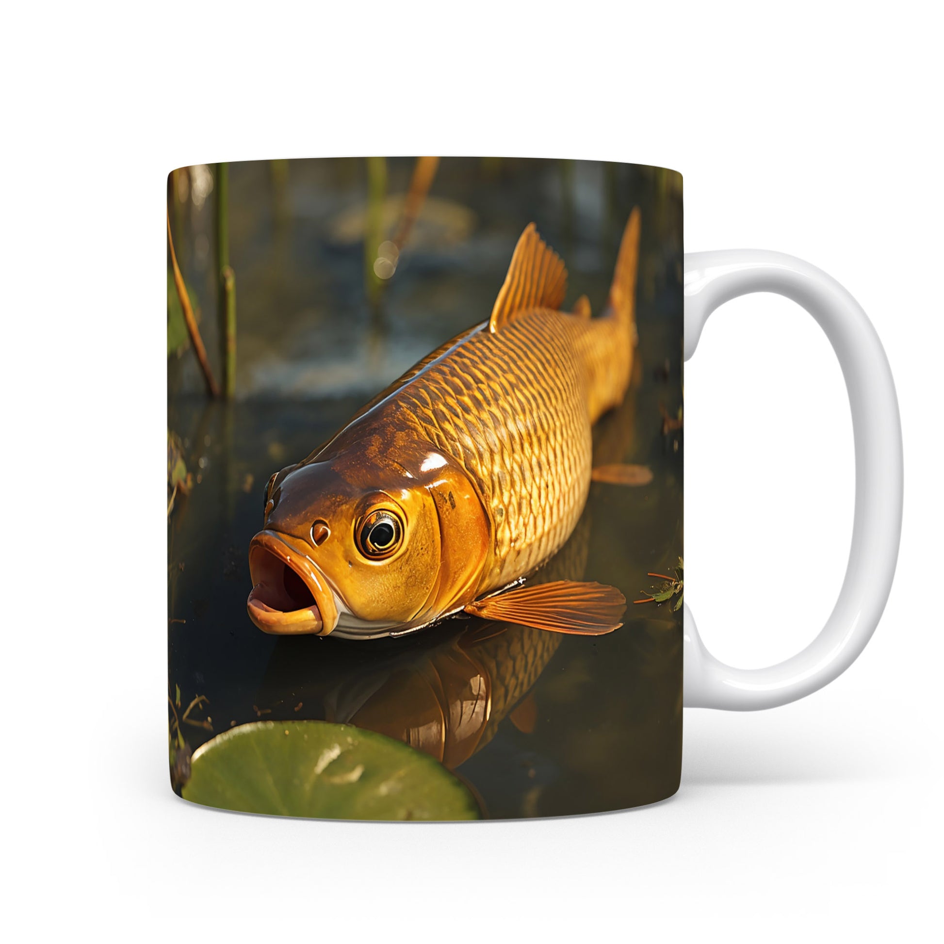 Zlatý karas ve vodě s odlesky slunce