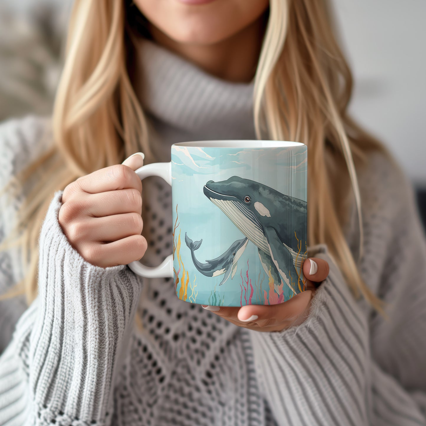 Hrnek s motivem z vodního světa – Velrybí harmonie