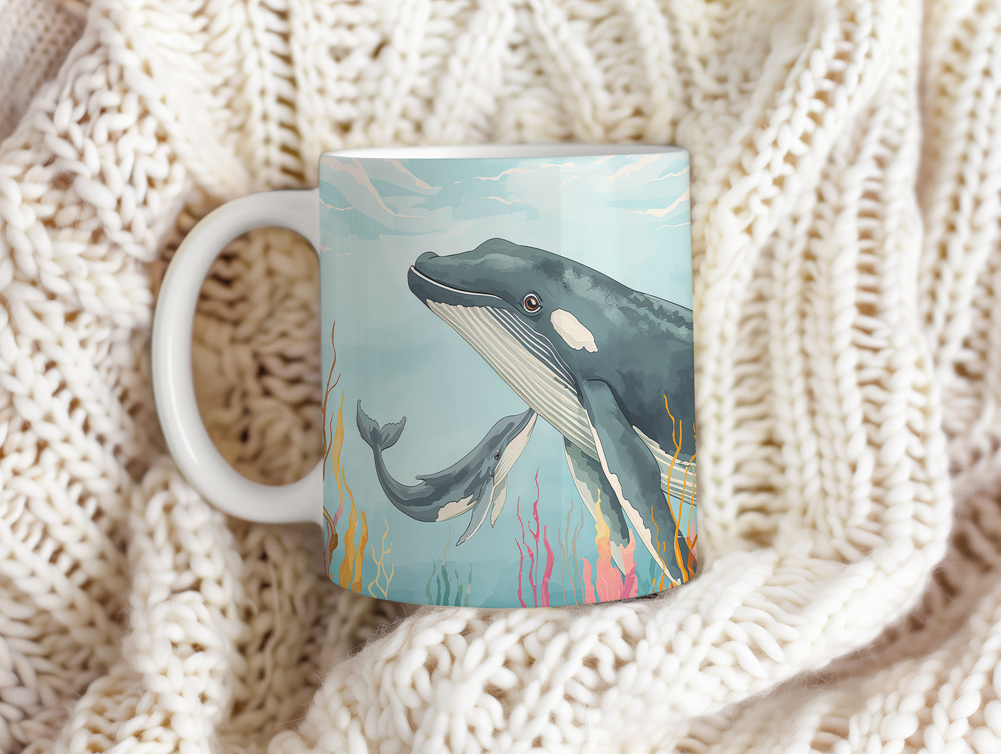 Hrnek s motivem z vodního světa – Velrybí harmonie