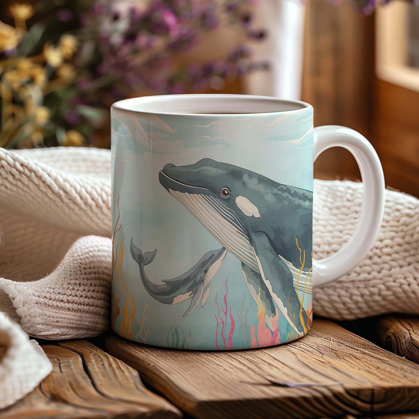 Hrnek s motivem z vodního světa – Velrybí harmonie