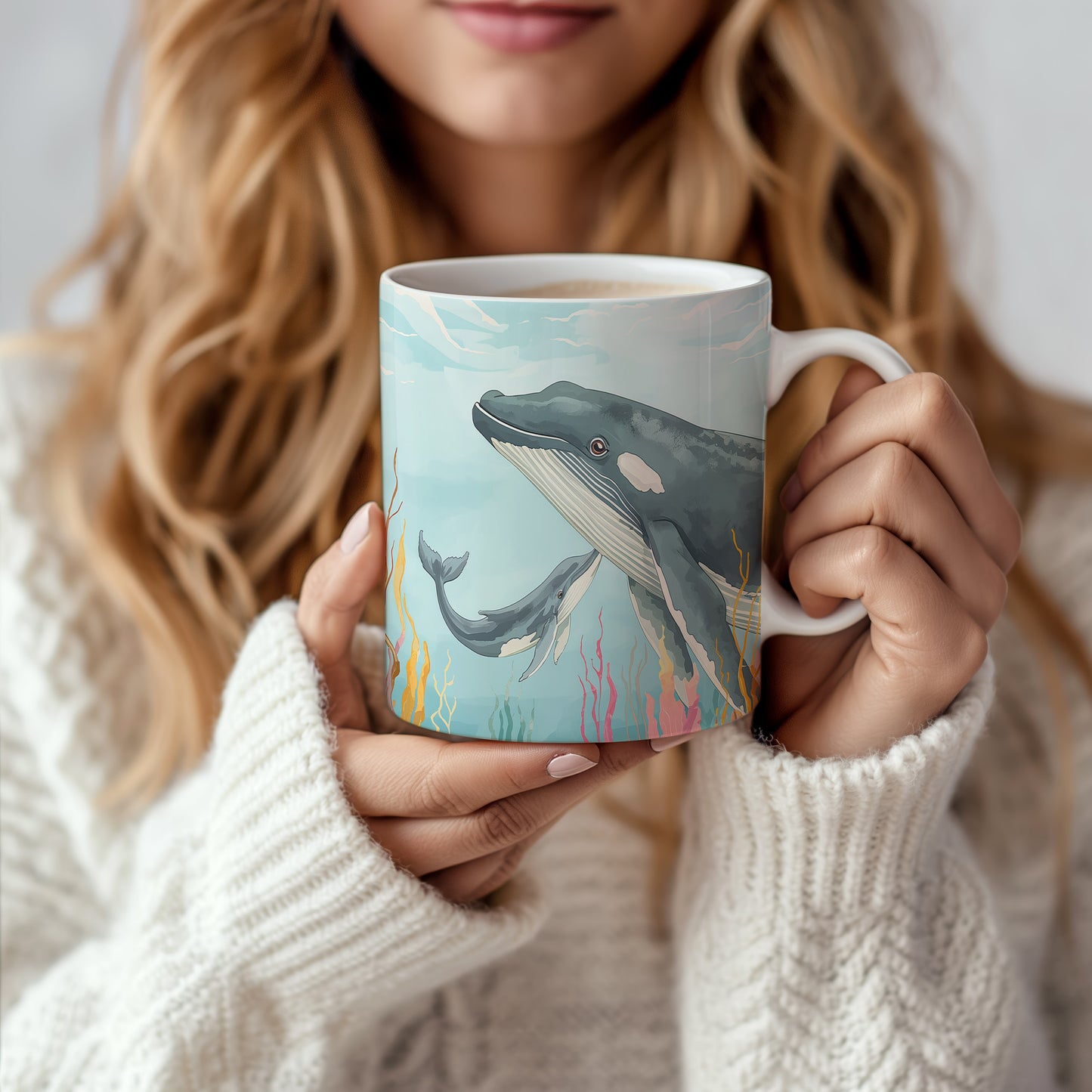 Hrnek s motivem z vodního světa – Velrybí harmonie