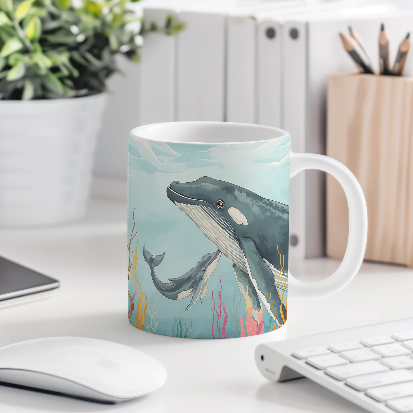 Hrnek s motivem z vodního světa – Velrybí harmonie