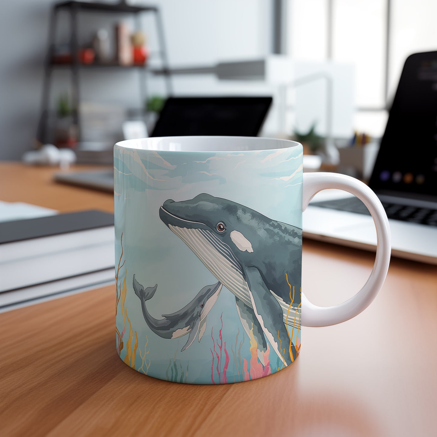 Hrnek s motivem z vodního světa – Velrybí harmonie