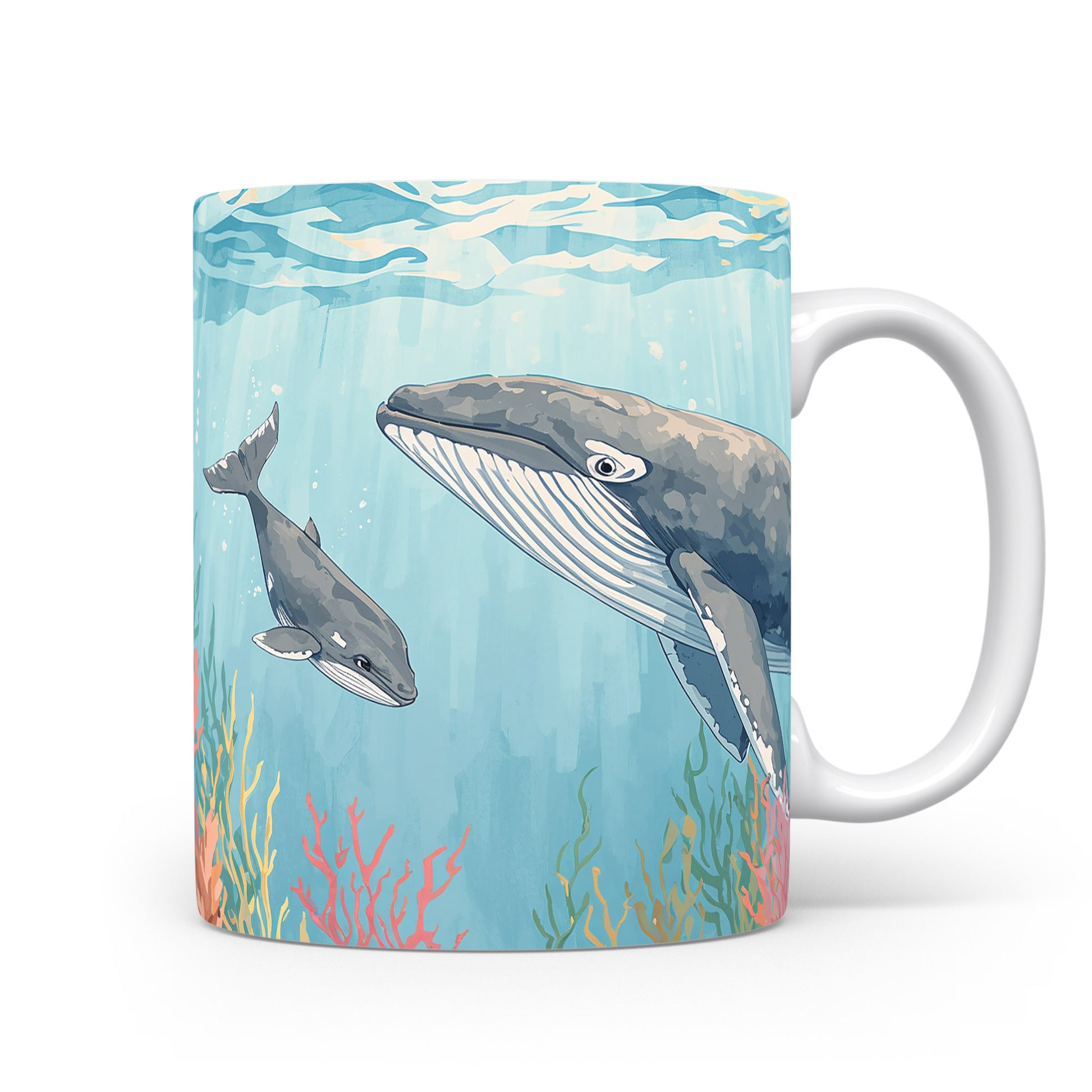 Hrnek s motivem velryb a korálů