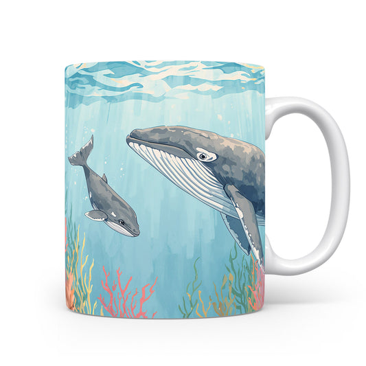 Hrnek s motivem velryb a korálů