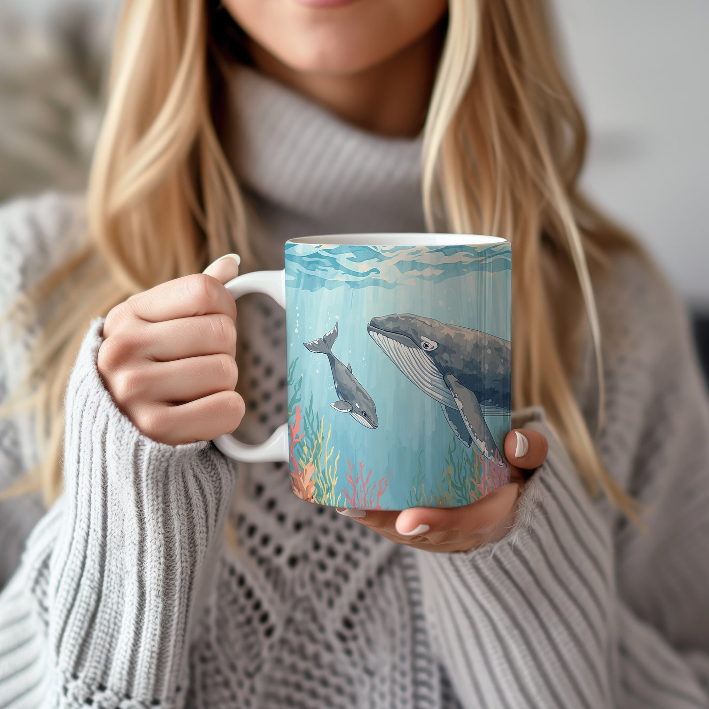 Hrnek s motivem z vodního světa – Velrybí serenáda