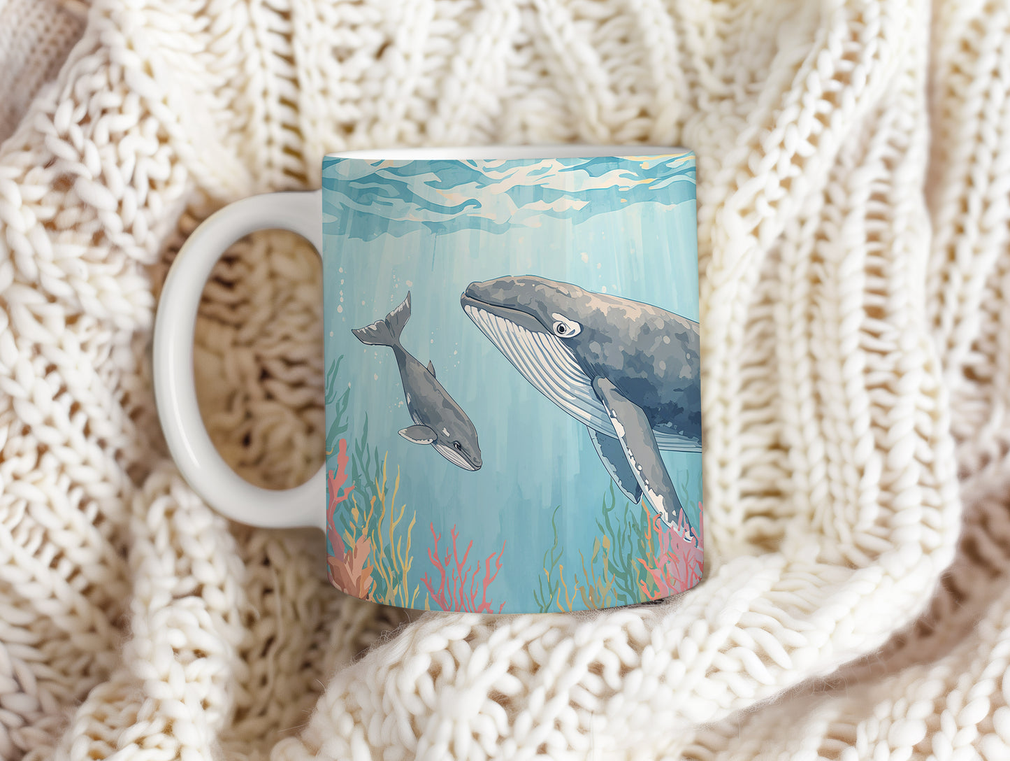 Hrnek s motivem z vodního světa – Velrybí serenáda