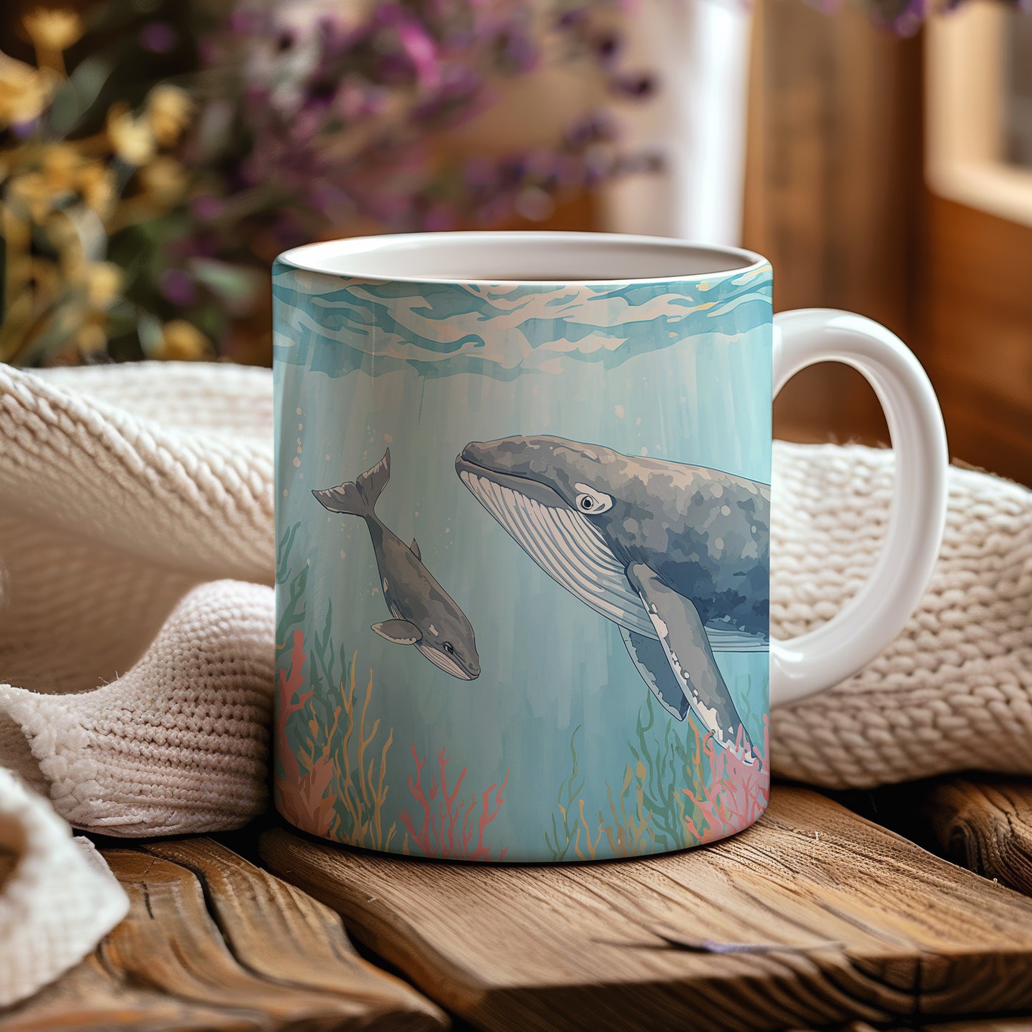 Hrnek s motivem z vodního světa – Velrybí serenáda
