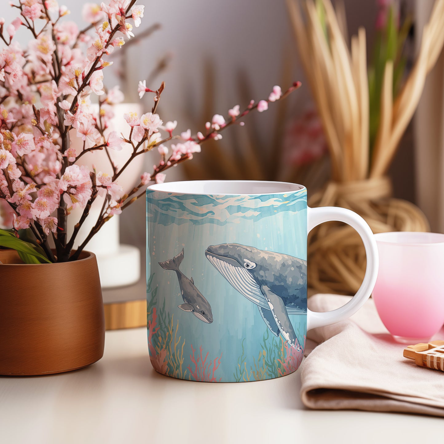Hrnek s motivem z vodního světa – Velrybí serenáda