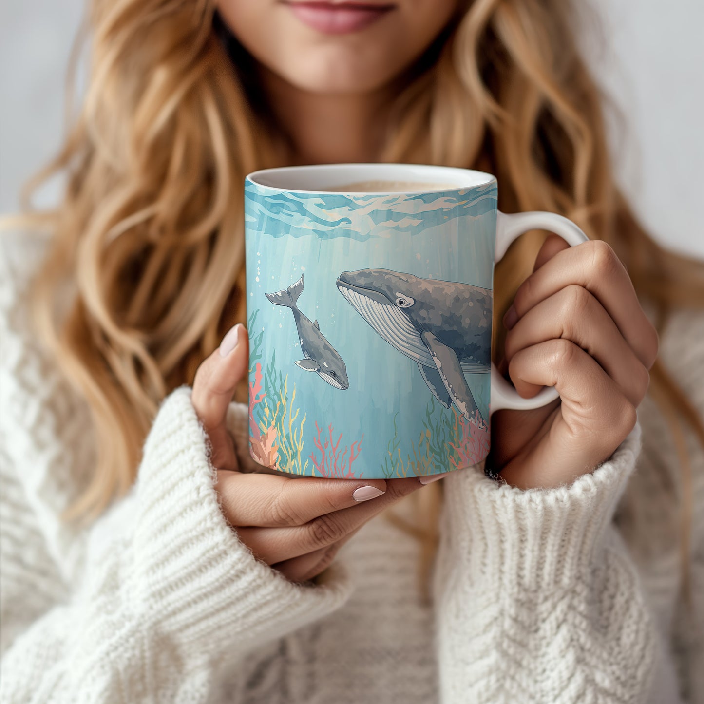 Hrnek s motivem z vodního světa – Velrybí serenáda