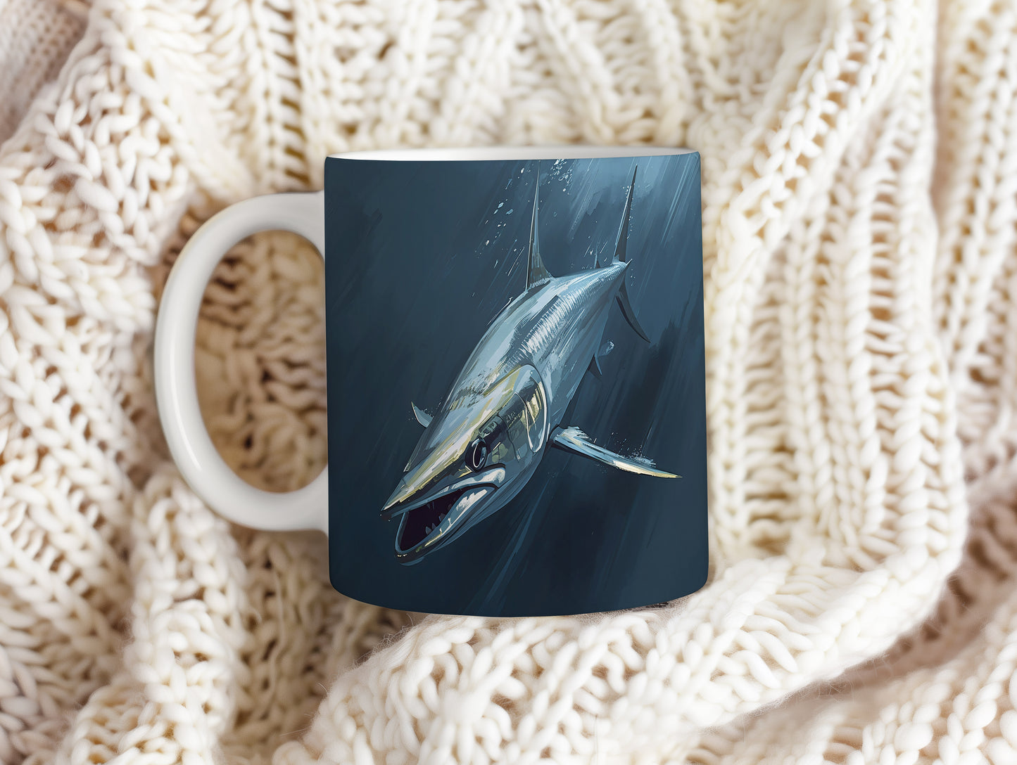 Hrnek s motivem z vodního světa – Žraločí elegance