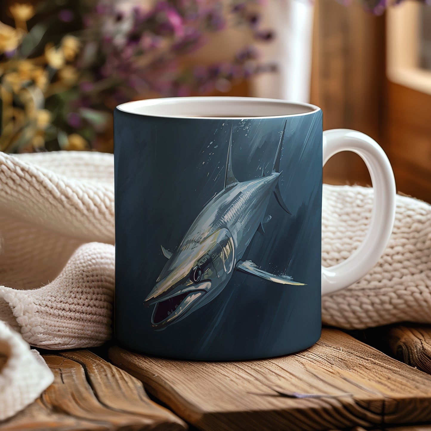 Hrnek s motivem z vodního světa – Žraločí elegance