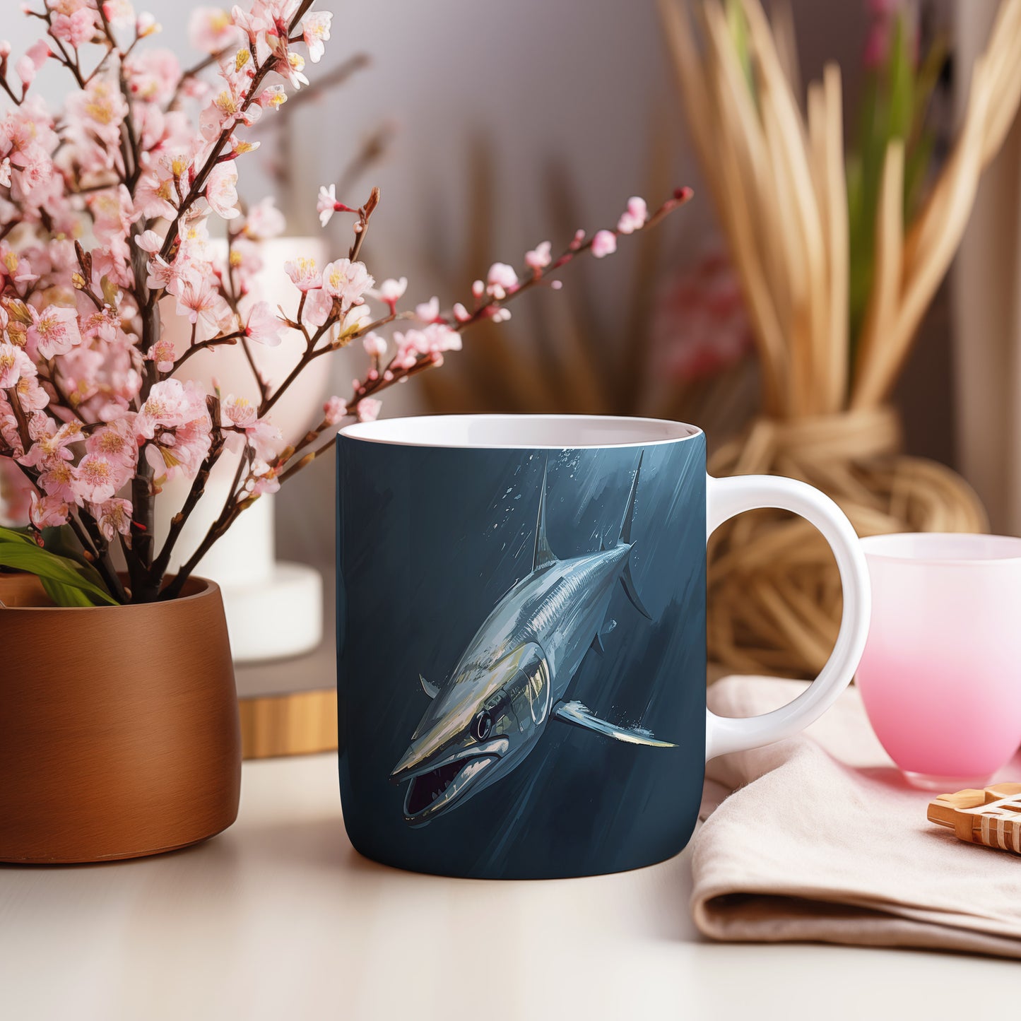 Hrnek s motivem z vodního světa – Žraločí elegance