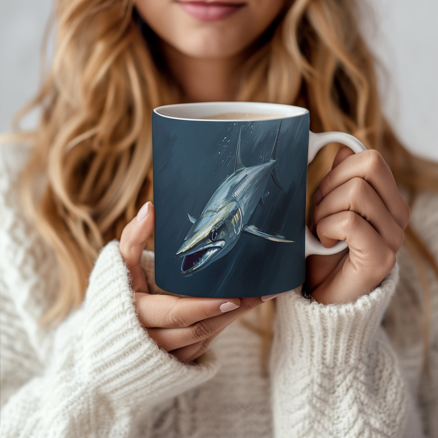 Hrnek s motivem z vodního světa – Žraločí elegance