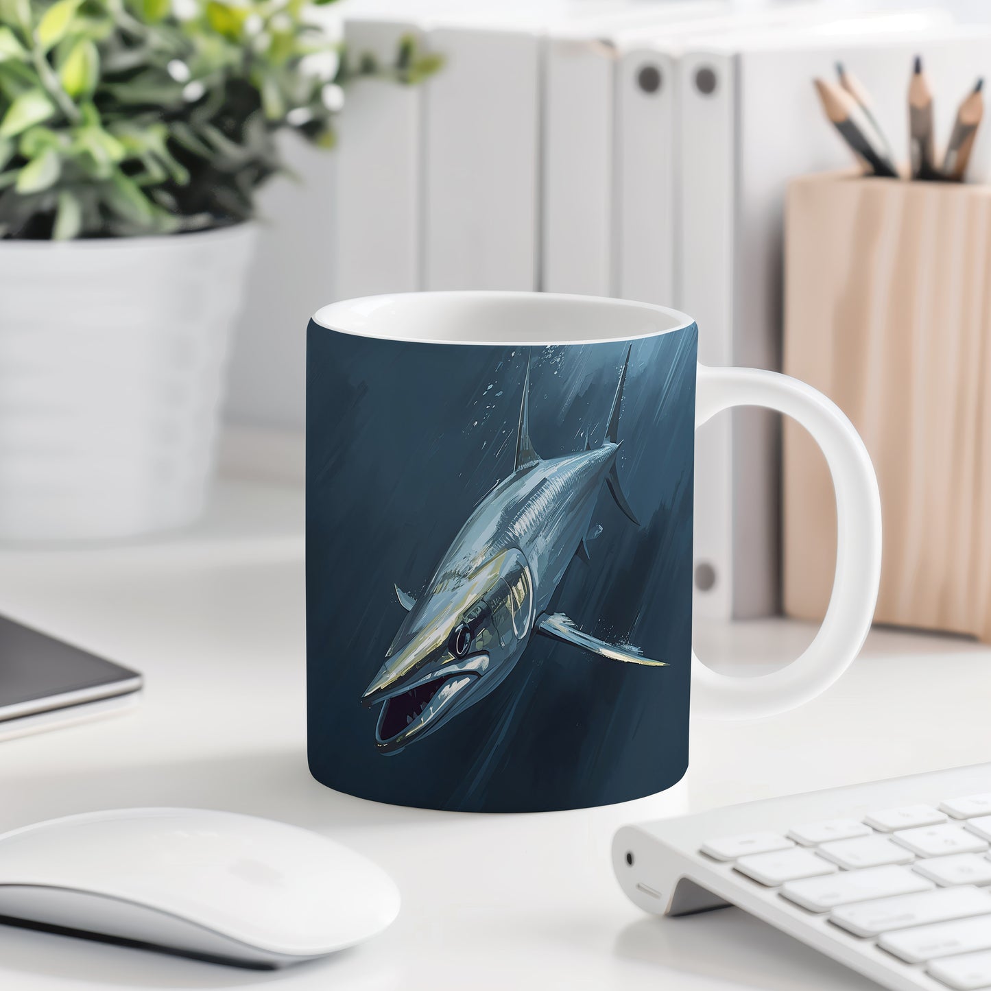 Hrnek s motivem z vodního světa – Žraločí elegance