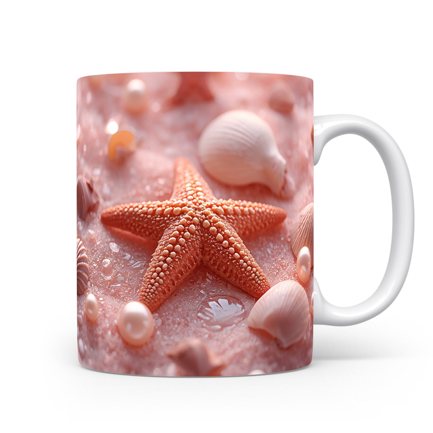 Hvězdice a mušle na růžovém písku