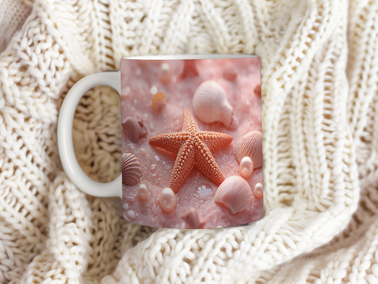 Hrnek s motivem z vodního světa – Hvězdice na růžovém písku