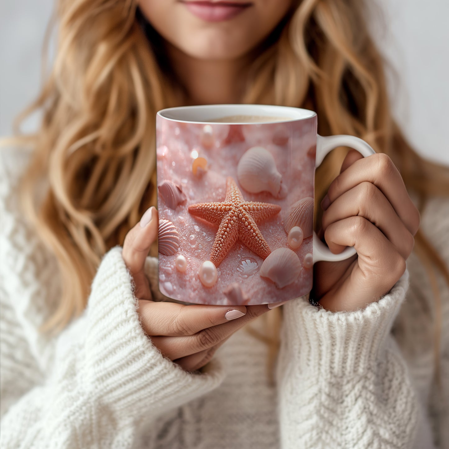 Hrnek s motivem z vodního světa – Hvězdice na růžovém písku