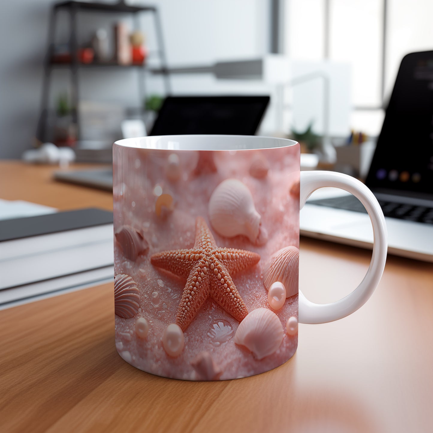 Hrnek s motivem z vodního světa – Hvězdice na růžovém písku