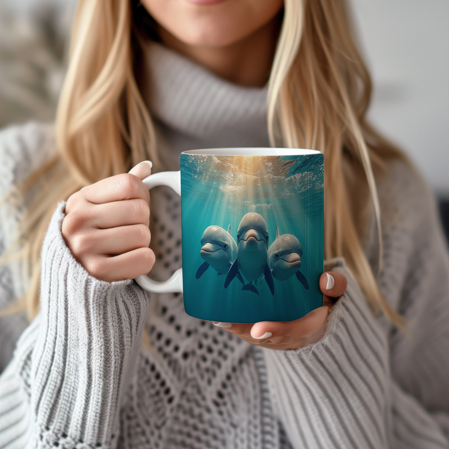 Hrnek s motivem z vodního světa – Tanec delfínů