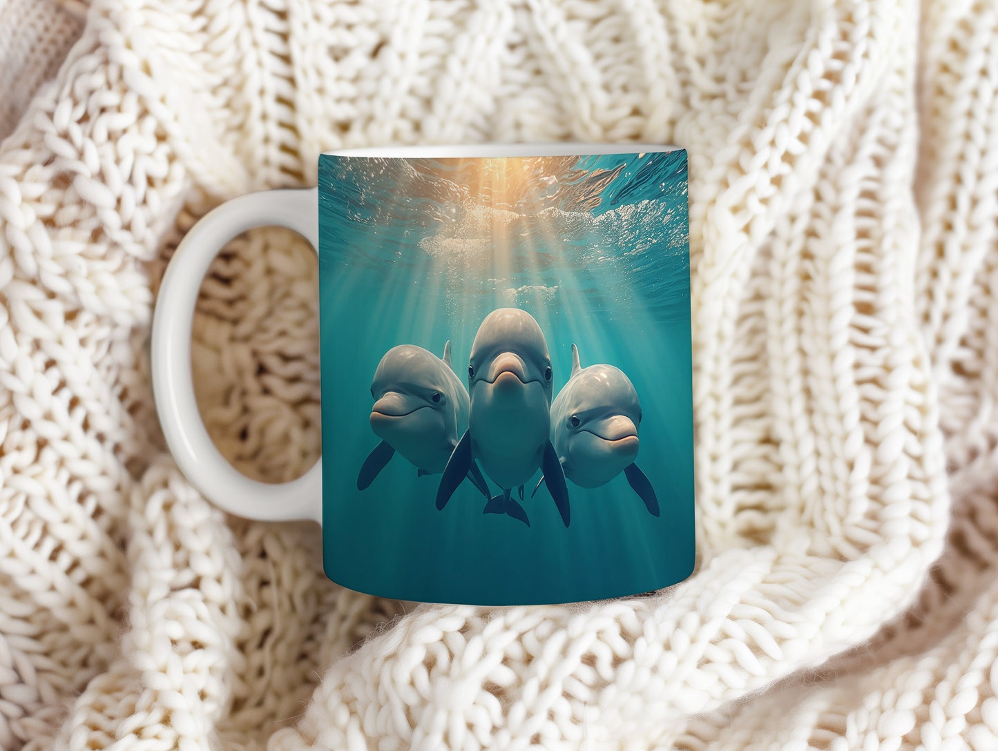 Hrnek s motivem z vodního světa – Tanec delfínů