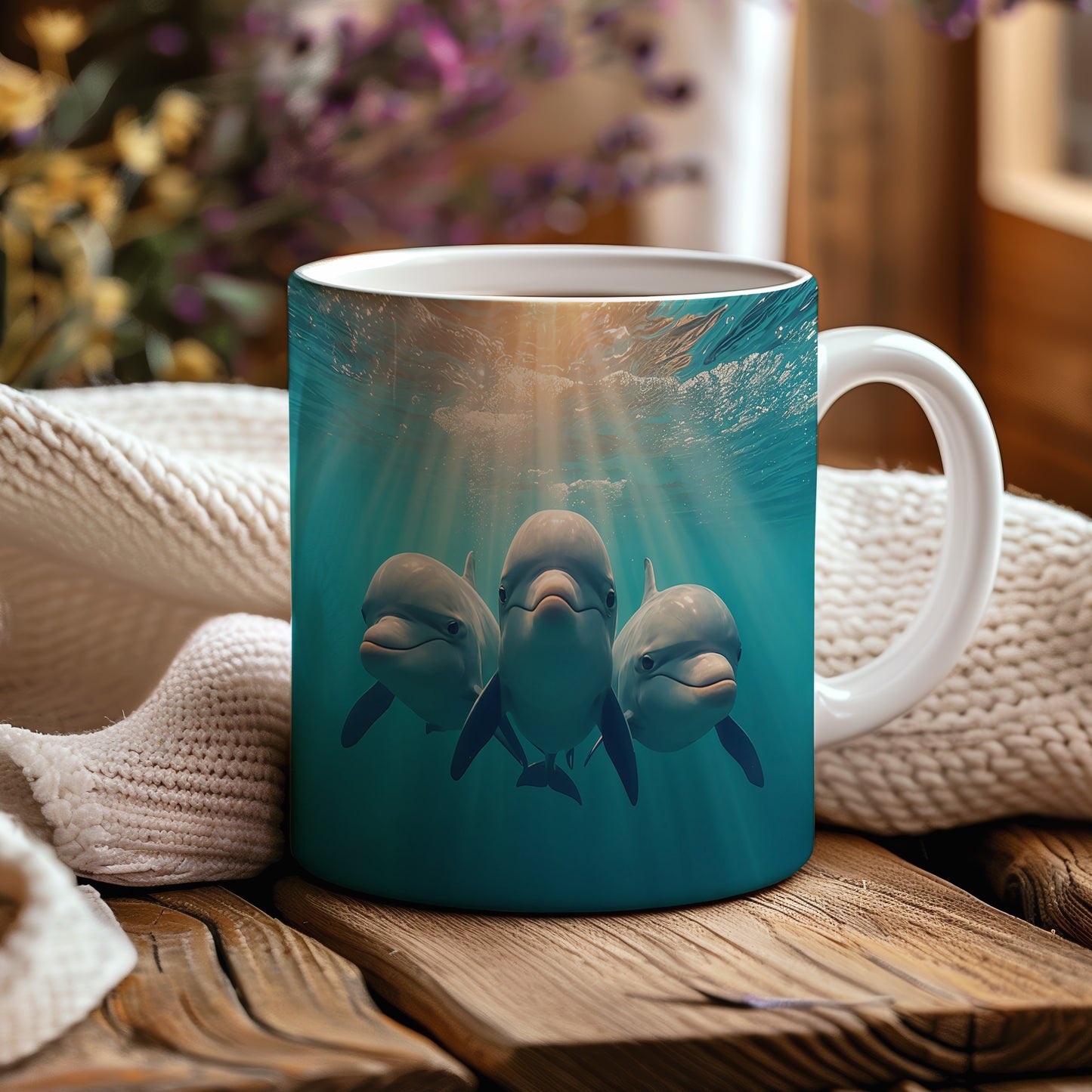 Hrnek s motivem z vodního světa – Tanec delfínů