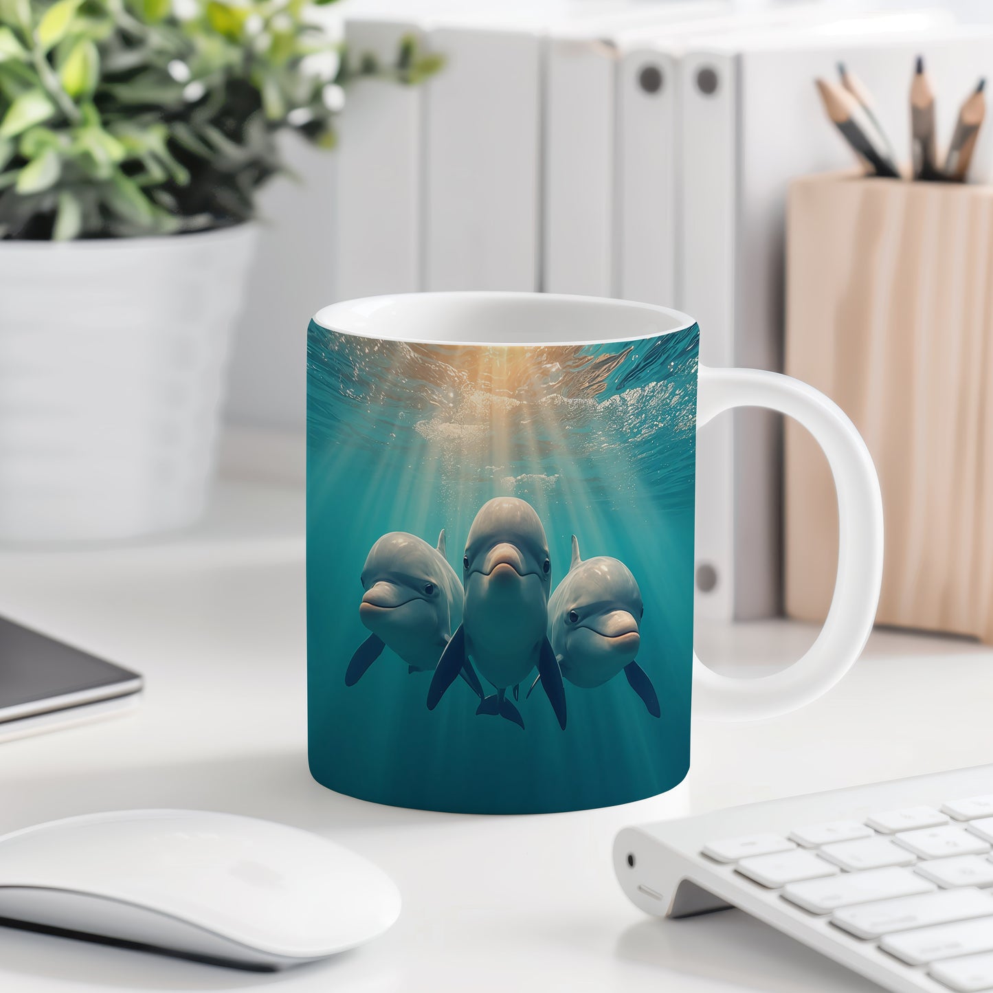 Hrnek s motivem z vodního světa – Tanec delfínů