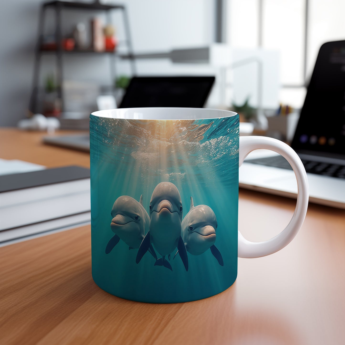 Hrnek s motivem z vodního světa – Tanec delfínů