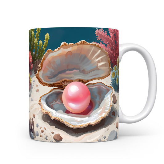 Perla v otevřené lastuře s korály v pozadí