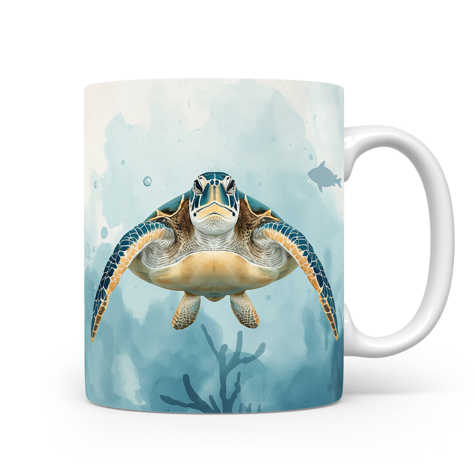 Želva plující v akvarelové modré vodě