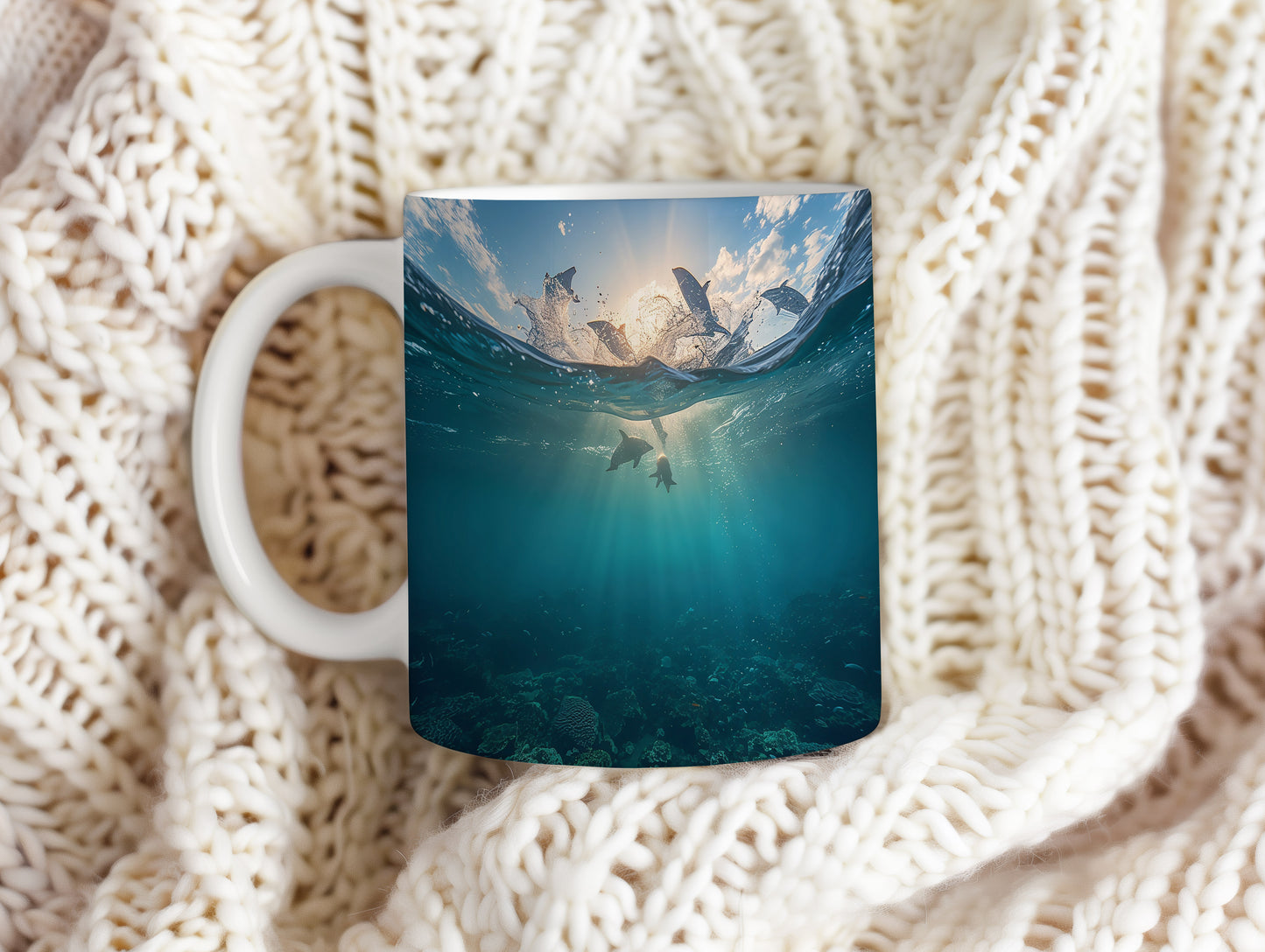 Hrnek s motivem z vodního světa – Delfíní soumrak