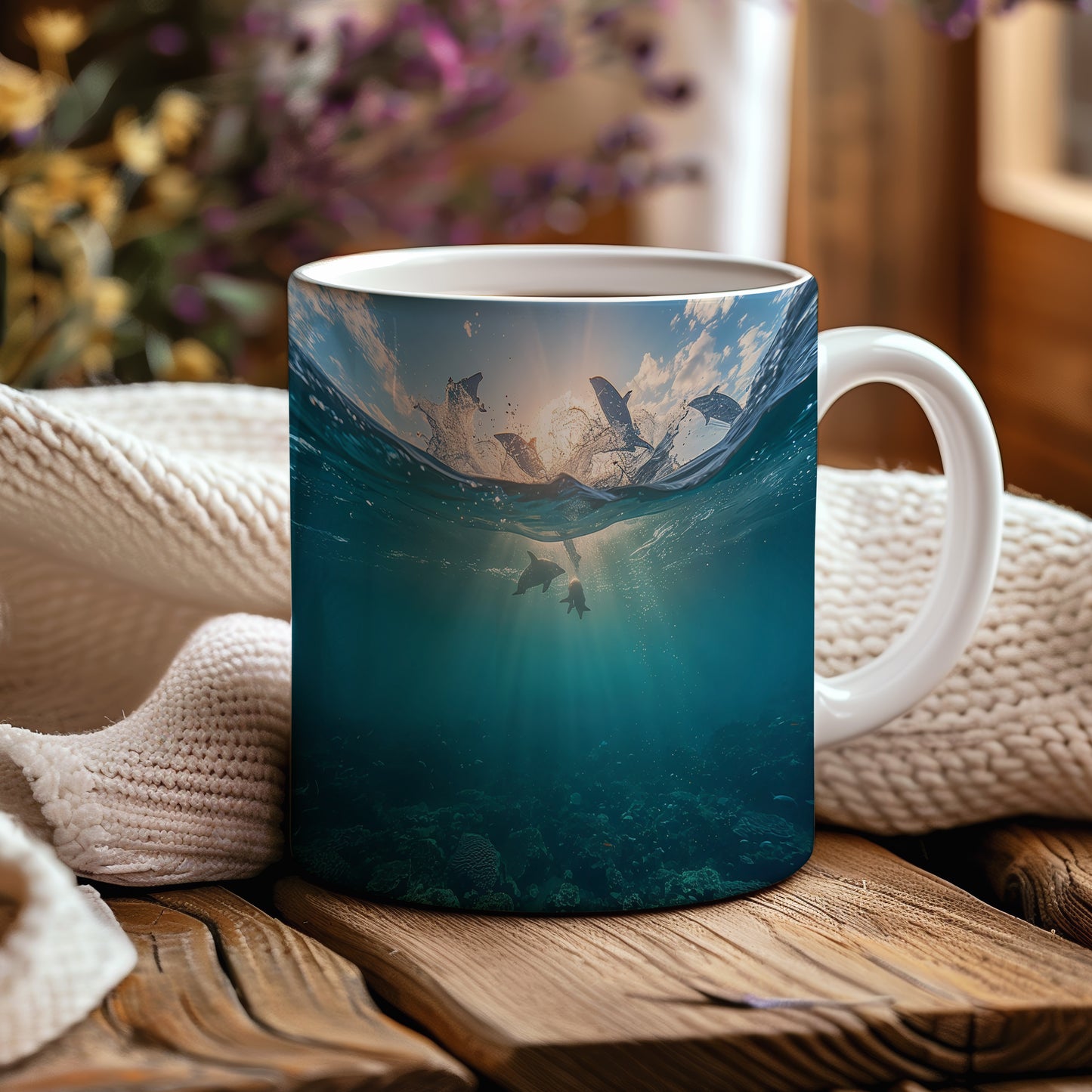 Hrnek s motivem z vodního světa – Delfíní soumrak