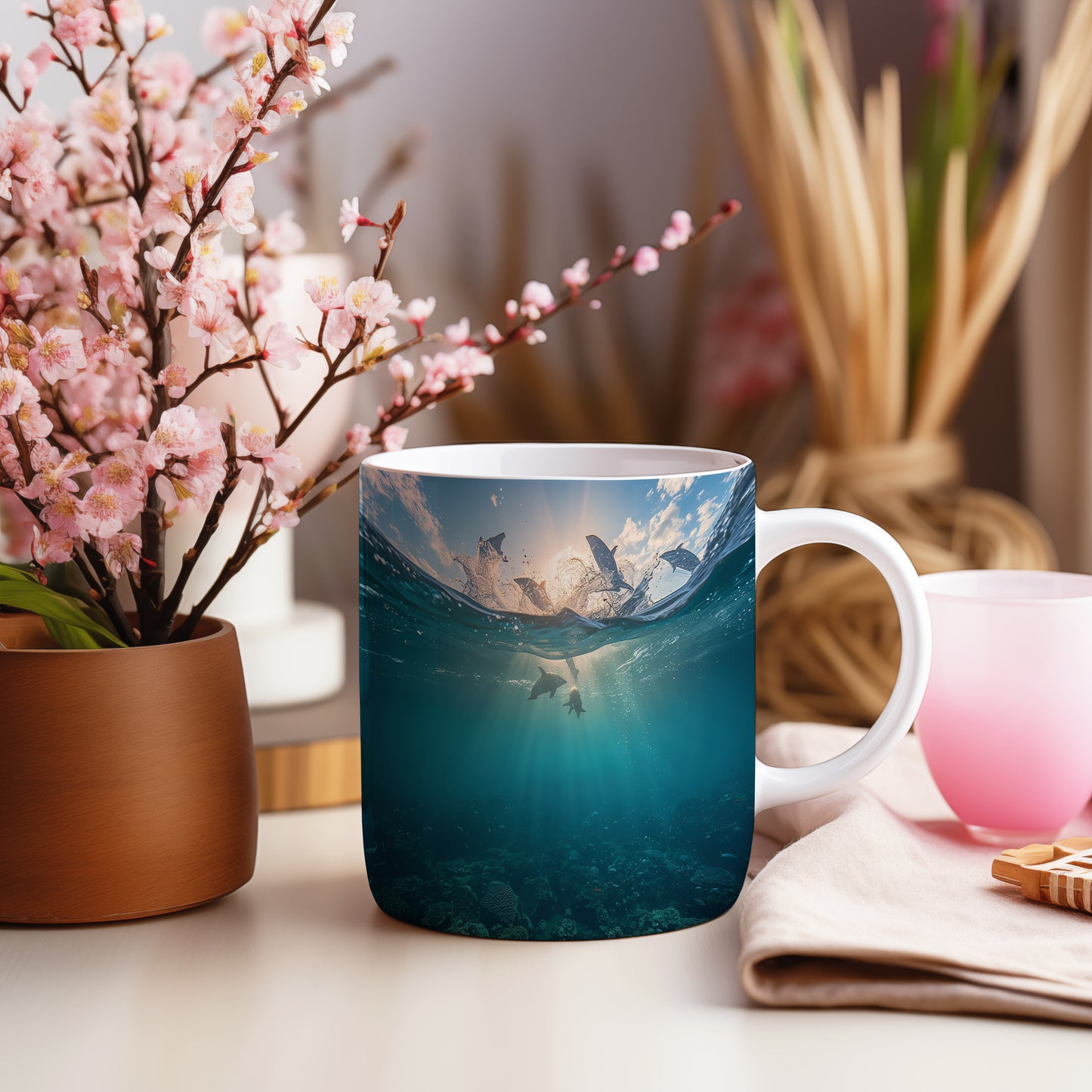 Hrnek s motivem z vodního světa – Delfíní soumrak