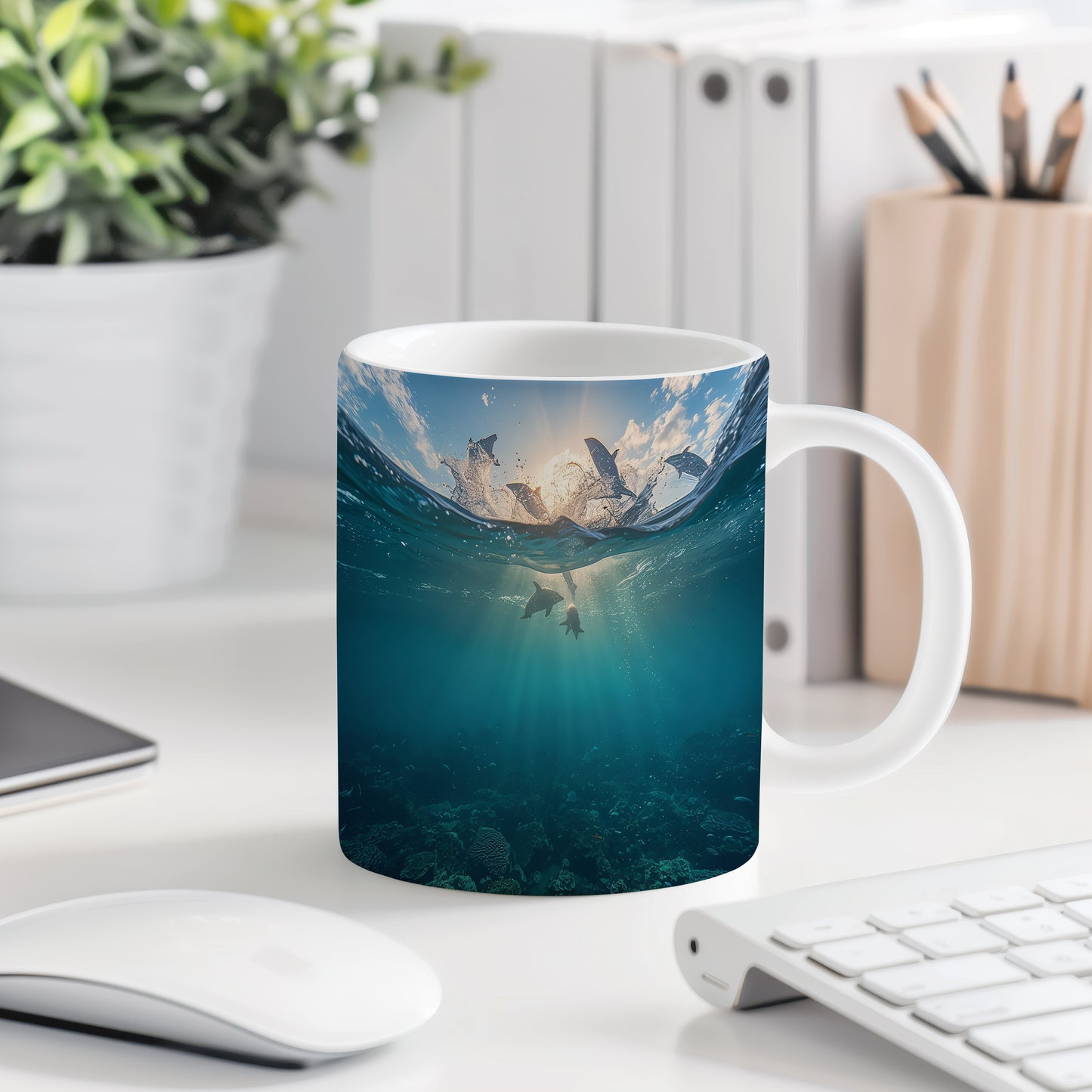 Hrnek s motivem z vodního světa – Delfíní soumrak