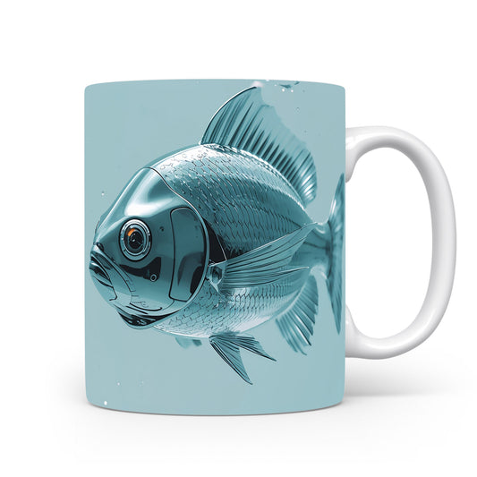 Hrnek s motivem stříbrné ryby v oceánu