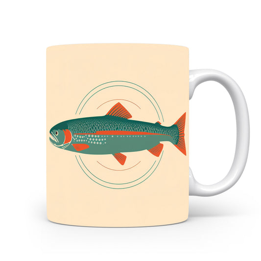 Hrnek s pstruhem na béžovém pozadí