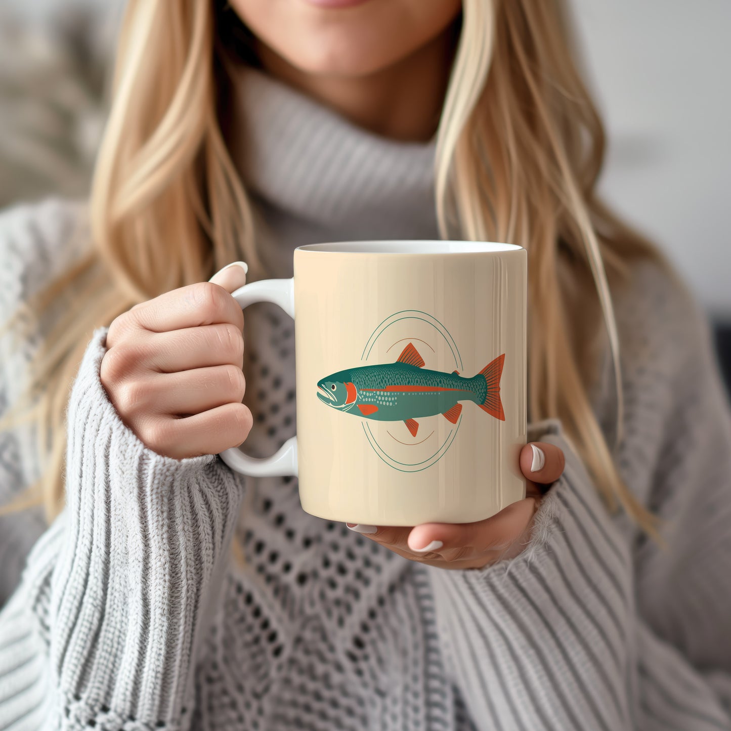 Hrnek s motivem z vodního světa – Pstruží elegance