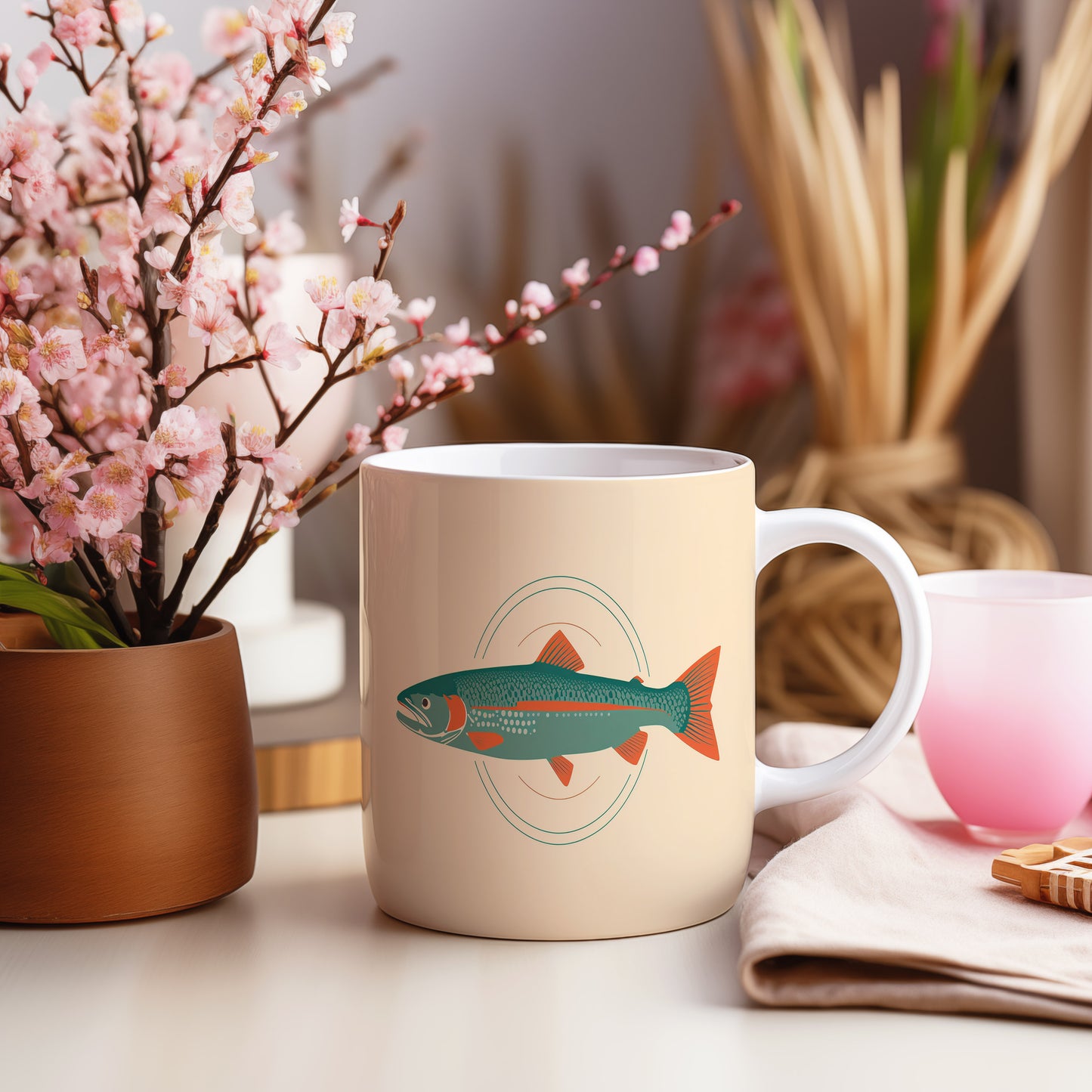 Hrnek s motivem z vodního světa – Pstruží elegance