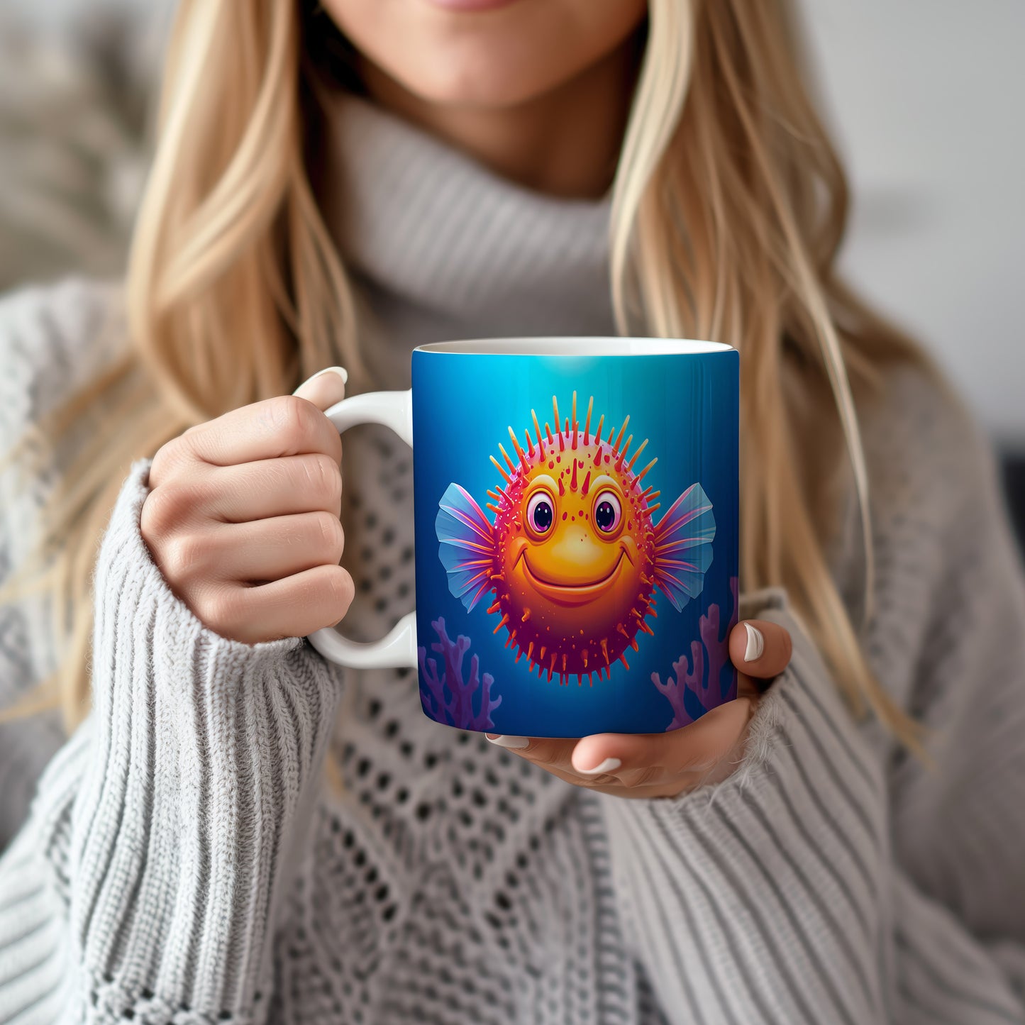 Hrnek s motivem z vodního světa – Usměvavý ježík