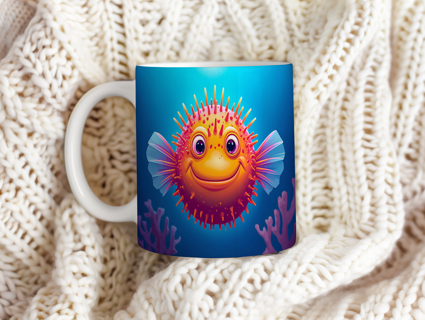 Hrnek s motivem z vodního světa – Usměvavý ježík