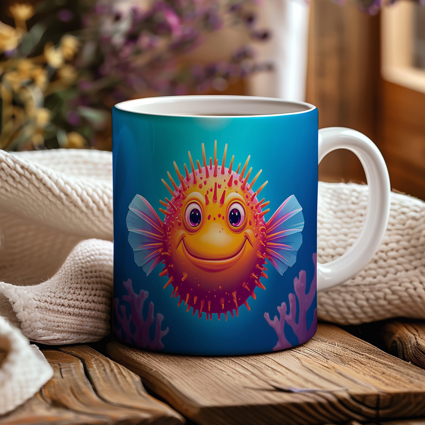 Hrnek s motivem z vodního světa – Usměvavý ježík