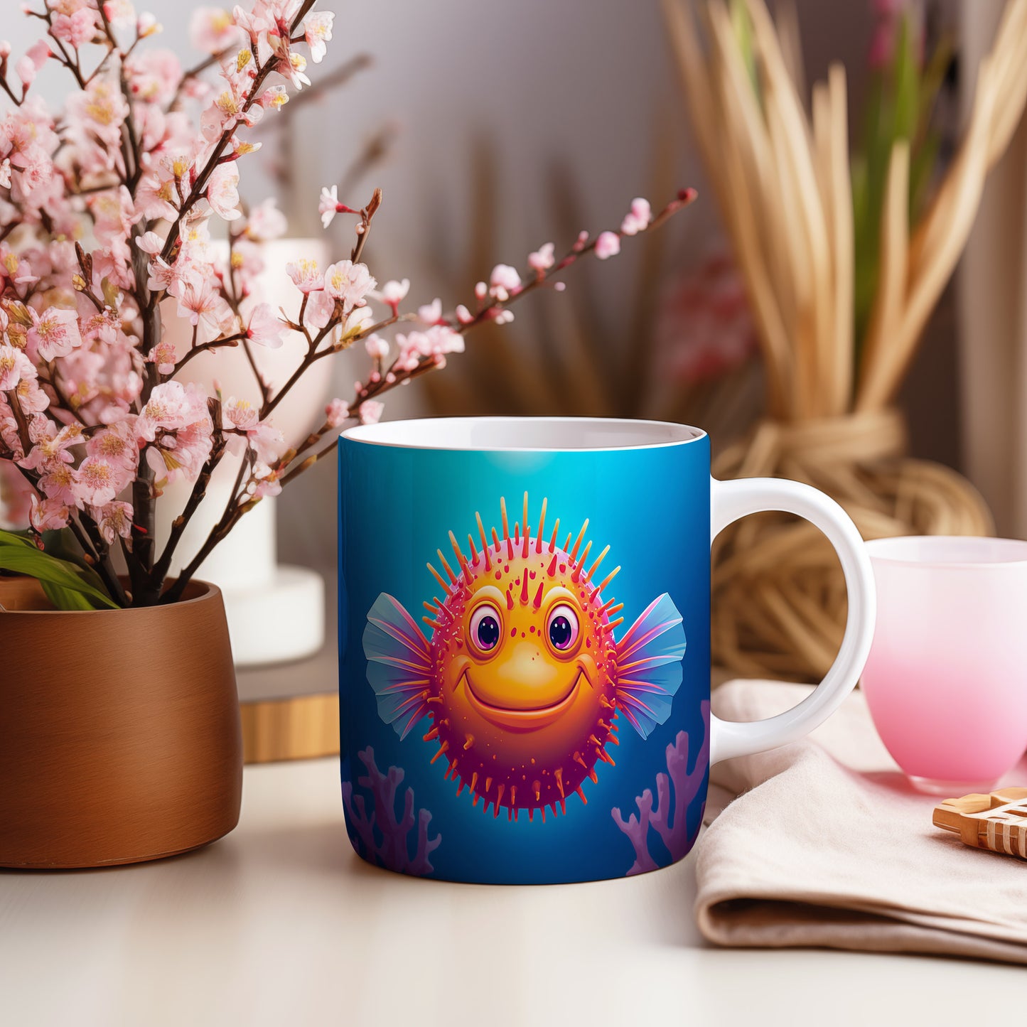 Hrnek s motivem z vodního světa – Usměvavý ježík