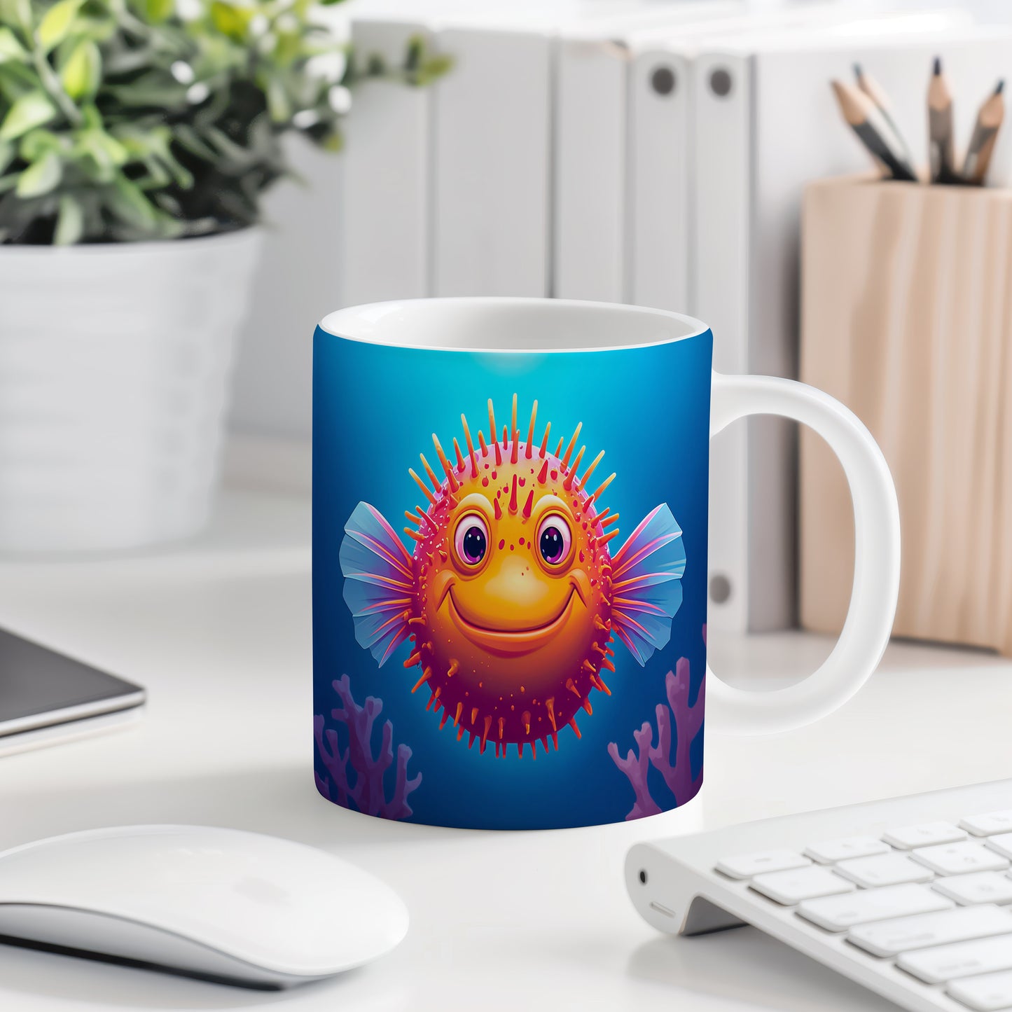 Hrnek s motivem z vodního světa – Usměvavý ježík