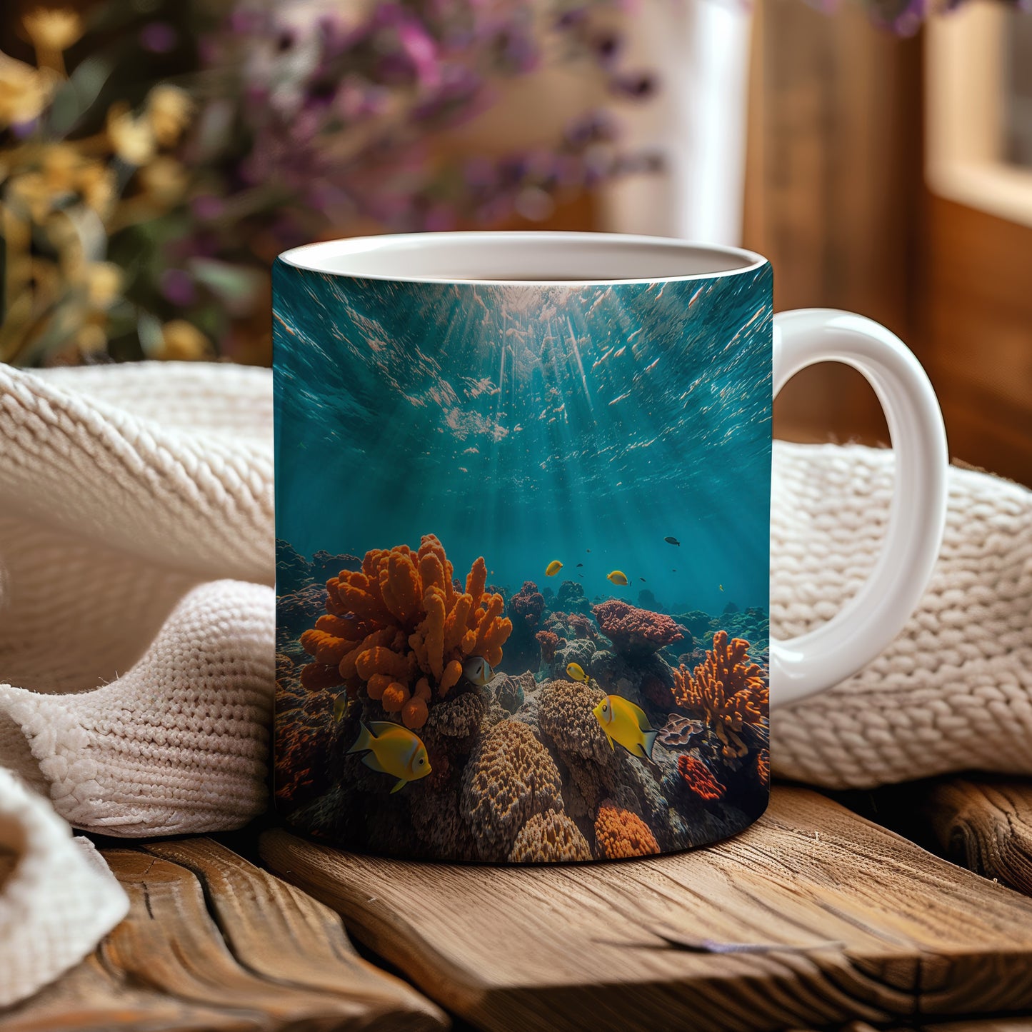 Hrnek s motivem z vodního světa – Sluneční paprsky a korálový tanec